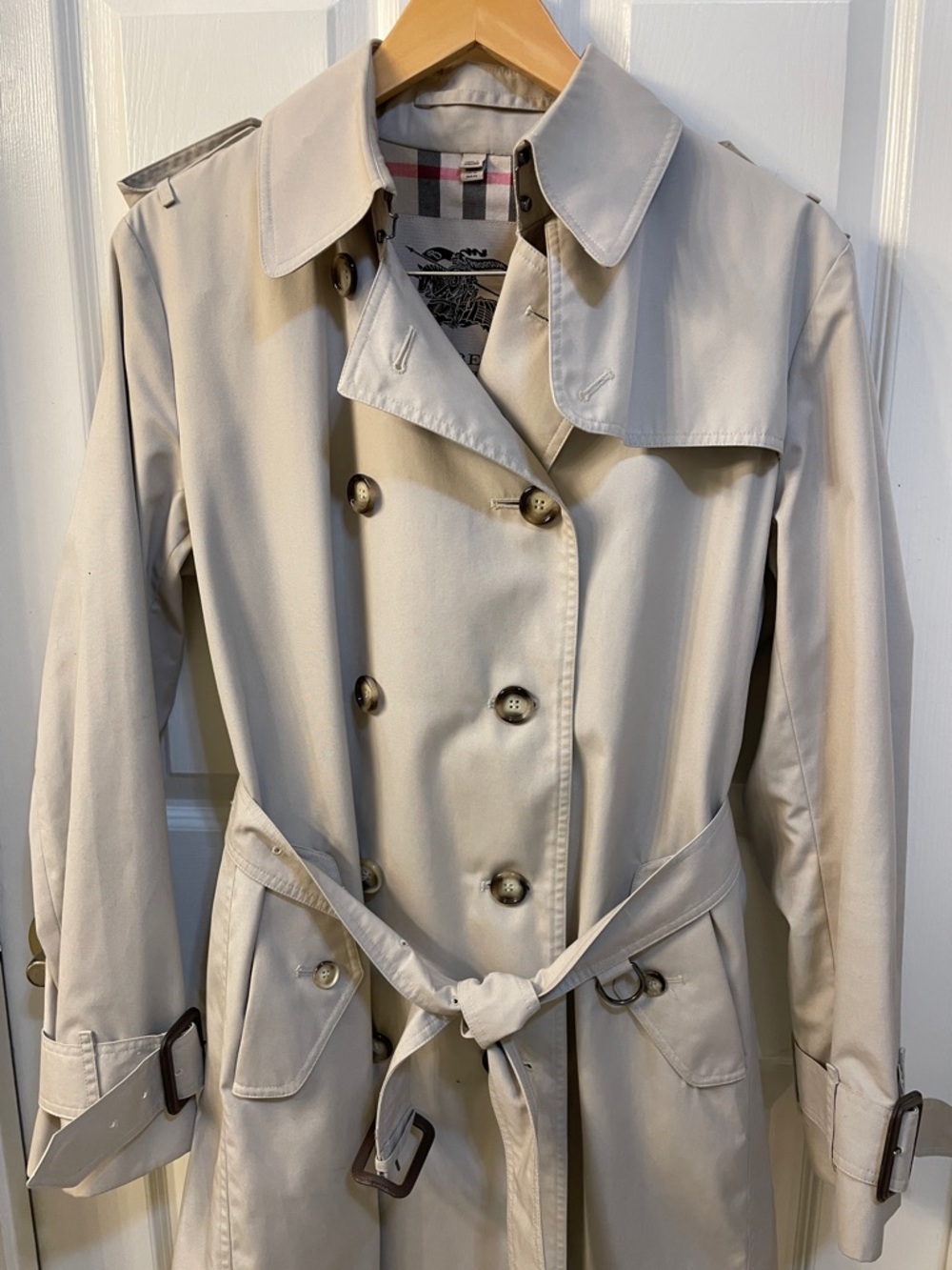 Vintage Burberry Double-Breasted Trench Coat Nova Check Belted UK 14 Y2K in EUC